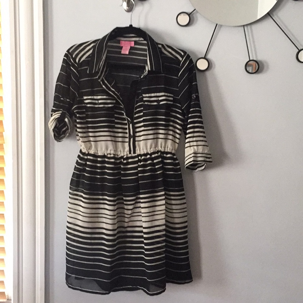 She’s Cool  Black striped sheer dress L